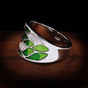 Elegant Bohemian Style 925 Silver Green Leaf Enamel Ladies Ring