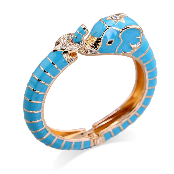 New Animal Style Elephant Statement Bangle Bracelet for Women Inlaid Rhinestone Enamel