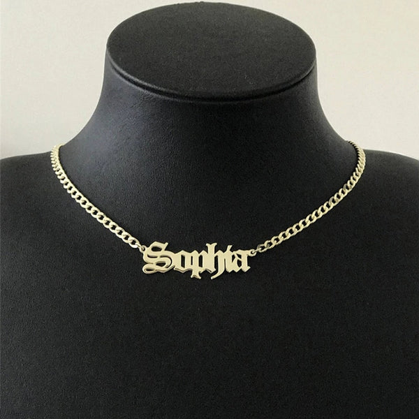 Custom Old English Name Necklaces For Women Men Stainless Steel