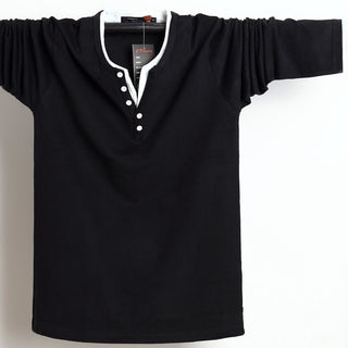 Buy black 2022 Men T-Shirt Button Cotton Long Sleeve