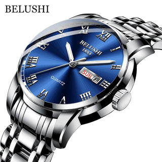 Buy silver-blue Top Brand Watch Men Stainless Steel Business Date Clock Waterproof Luminous Watches Mens Luxury Sport Quartz Wrist Watch