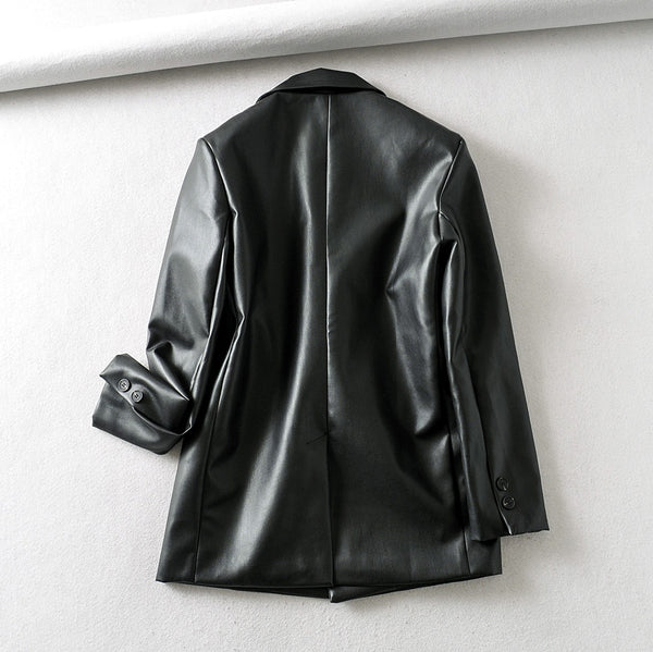 Loose PU Faux Leather Jacket Women's 2023