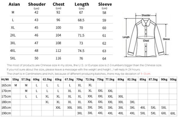 size chart Men Solid Color Trench Coat