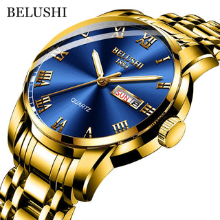 Buy golden-blue Top Brand Watch Men Stainless Steel Business Date Clock Waterproof Luminous Watches Mens Luxury Sport Quartz Wrist Watch