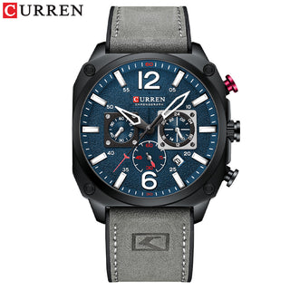Buy gray-blue Men Brown Quartz Wristwatches for Male Luminous Chronograph Dial Leather