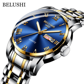 Buy silver-golden-blue Top Brand Watch Men Stainless Steel Business Date Clock Waterproof Luminous Watches Mens Luxury Sport Quartz Wrist Watch