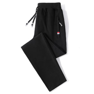Buy straight-black Men Cotton Sweatpants 2023 Solid Color Elasticity Trousers Drawstring