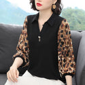 Women Spring Summer Style Chiffon Blouses Casual Turn-down Collar Patchwork