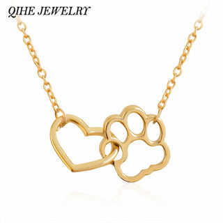 Women Heart &  Dog Paw Charm Necklace