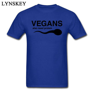 Buy blue T-Shirts Vegans Also Need Protein Men's Slogan Letter Print