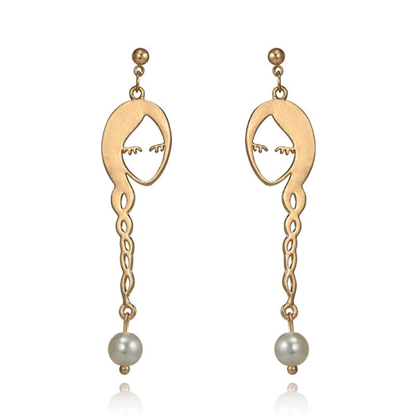 Women Geometric pearl Metal hollow out gold stud earrings