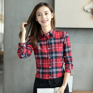 Buy b06 2022 Spring Fashion Casual Lapel Women Plaid Checkered Flannel Shirts