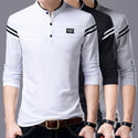 Men T-Shirt  Long Sleeve Mandarin Collar