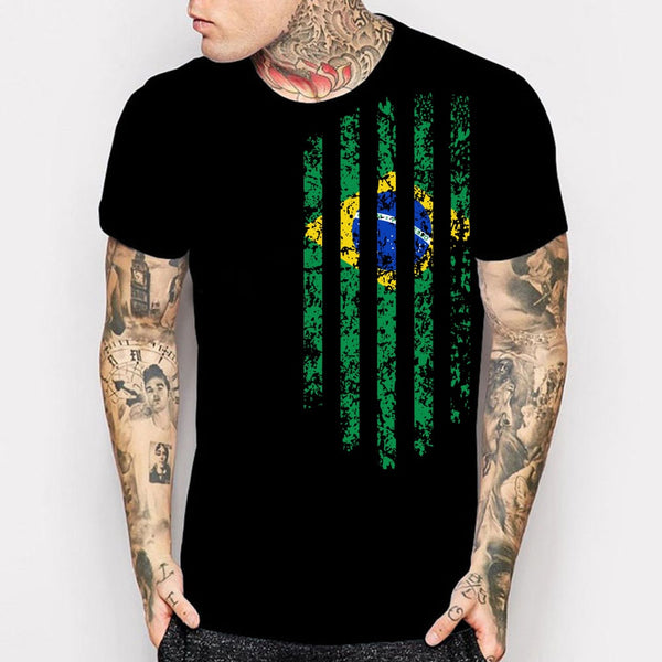 Brazil Vintage Flag T-Shirts Men's Short Sleeve Print