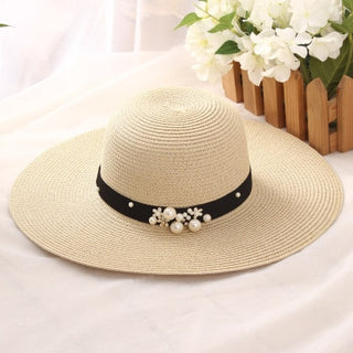 Buy beige Round Top Raffia Wide Brim Straw Hats for Women