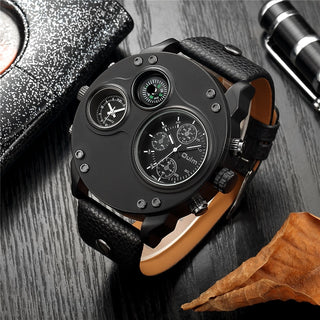 Oulm Unique Sport Watches Men Luxury Brand Two Time Zone Wristwatch