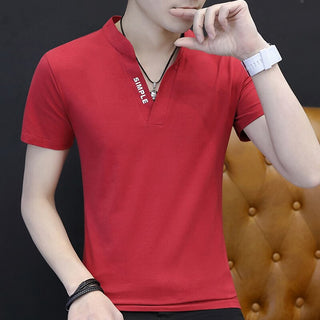 Buy red Mens T-Shirt 2023 Collar T-Shirts Short Sleeve