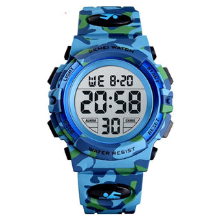 Buy light-blue-camouflag Fashion Kids Watches Sport 5bar Waterproof Colorful Lights
