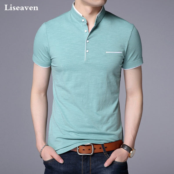 Men Mandarin Collar T-Shirt basic male short sleeve