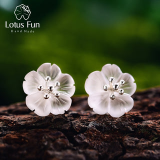 Women Lotus Flower Real 925 Sterling Silver Earrings