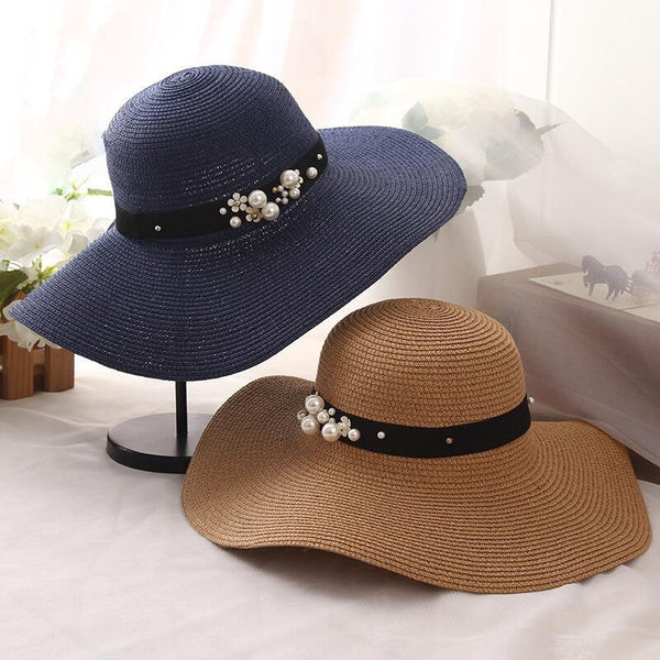 Round Top Raffia Wide Brim Straw Hats for Women