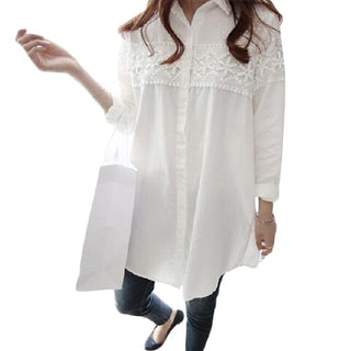 Buy white New Autumn White Lace Blouse  Women Tops Casual Loose Blouses