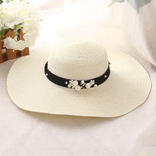 Buy milk-white Round Top Raffia Wide Brim Straw Hats for Women