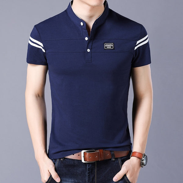 Mens T-Shirt 2018 Short Sleeve Mandarin Collar
