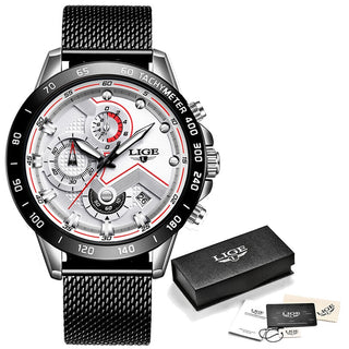 Buy silver-white 2022 New LIGE Blue Casual Mesh Belt Fashion Quartz Gold Watch Mens Watches