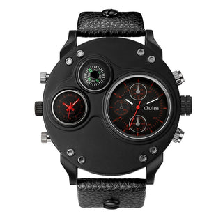 Buy red Oulm Unique Sport Watches Men Luxury Brand Two Time Zone Wristwatch
