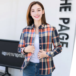 Buy j03 2022 Spring Fashion Casual Lapel Women Plaid Checkered Flannel Shirts