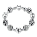 Silver Plated Charm Bracelet Bangle with Love and Flower Beads Women Wedding Jewelry 4 Colors