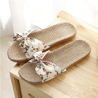 Buy white Women Flax Bohemian Floral Bow Sandals
