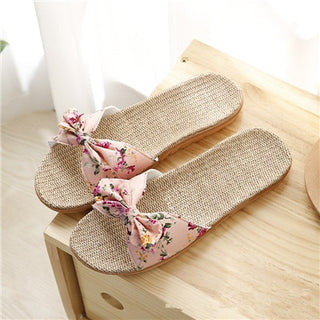 Buy pink Women Flax Bohemian Floral Bow Sandals