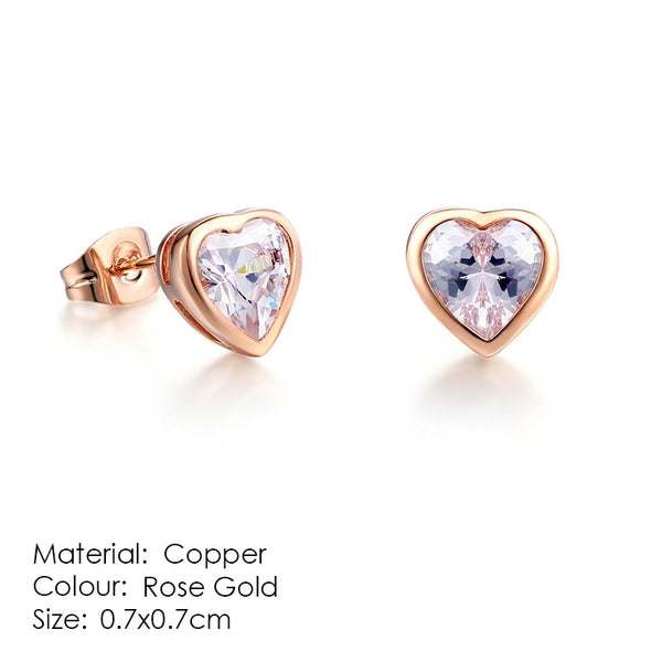Stud Earring For Women Classic Cubic Zirconia Wedding Rose Gold Color