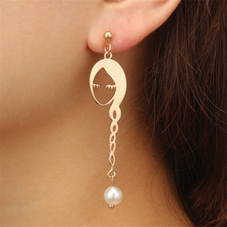 Face earrings Geometric contracted pearl earrings female