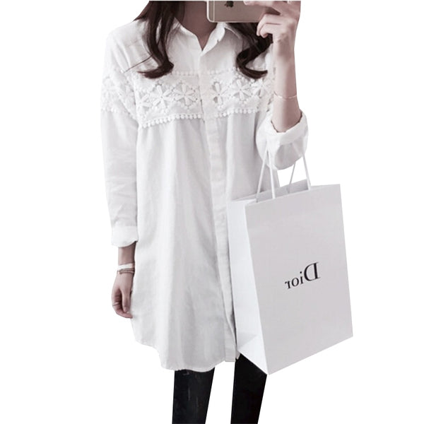 New Autumn White Lace Blouse  Women Tops Casual Loose Blouses