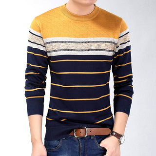 Buy yellow 2022 Fashion Casual Striped T-Shirts Men Pullover Sweater