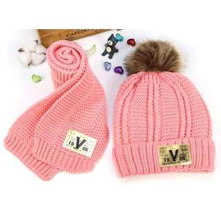 Buy pink 2pcs Scarf Hat Set Knitted Kids Winter Hat and Scarf for Boys Girls 3-10yrs Blue Red Yellow Pink Black