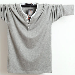 Buy gray 2022 Men T-Shirt Button Cotton Long Sleeve