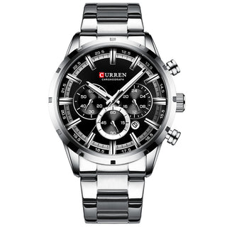 Buy silver-black Men's Watches Full Steel Waterproof Chronographic