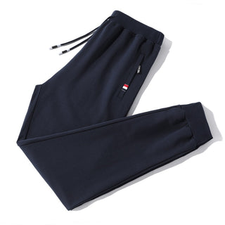 Buy pencil-blue Men Cotton Sweatpants 2023 Solid Color Elasticity Trousers Drawstring