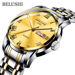 Buy silver-golden-golden Men Stainless Steel Business Date Clock Waterproof Luminous Watches