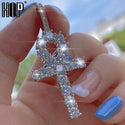 Men Silver CZ Cross Iced Out Cubic Zirconia Necklaces