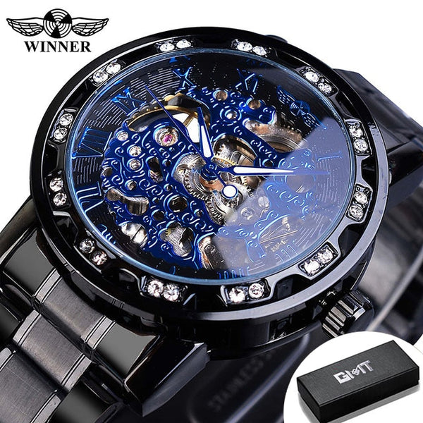 Men Diamond Luminous Gear Movement Royal Design Wrist Watch