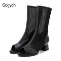 Hollow Out Summer Shoes Women 2022 Mesh Breathable Comfortable Mid Heel Female Boots