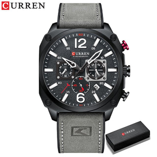 Buy gray-black-box Men Brown Quartz Wristwatches for Male Luminous Chronograph Dial Leather