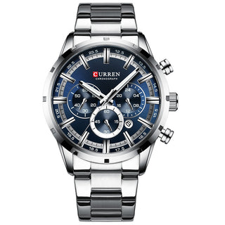 Buy silver-blue Men Watch Top Brand Luxury Sports Quartz Mens Watches Full Steel Waterproof Chronograph Wristwatch Men.