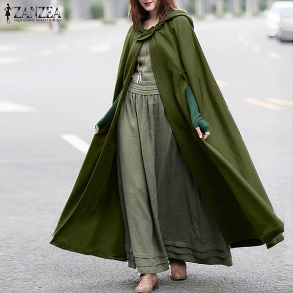 Women's Cape Hooded Open Front Cloak Loose Solid