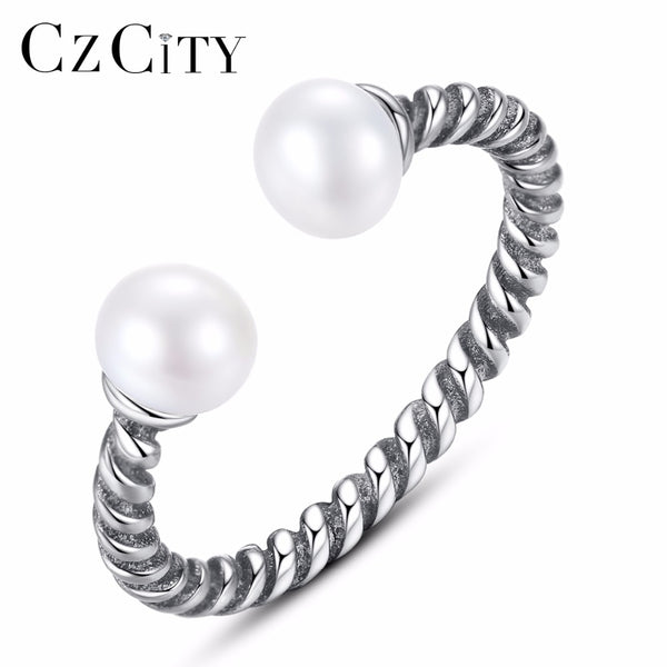 925 Sterling Silver Twisted Rope Of Love Pearl Open Finger Rings for Women